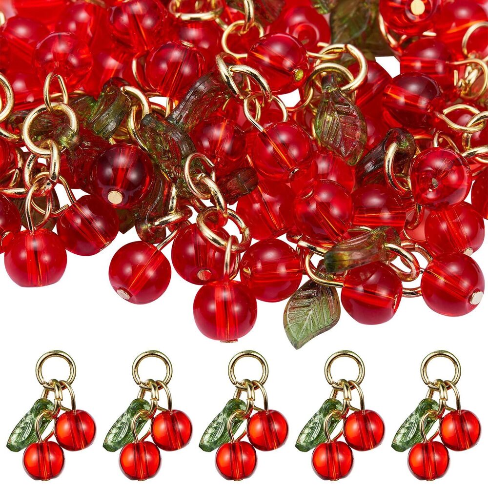 2656 40Pcs Cherry Charms Pendants 3D Acrylic Charms with Loop Red Fruit
